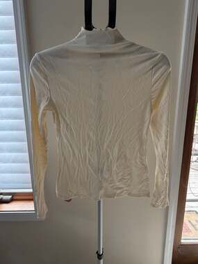 Oakgarden Ribbed Mock Neck Long Sleeve Top Cream Size S